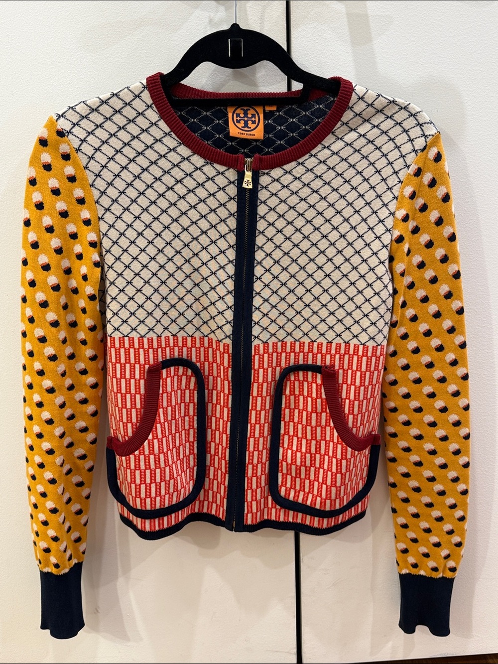 Tory Burch Aldwyn Patchwork Print Cardigan Size XS
